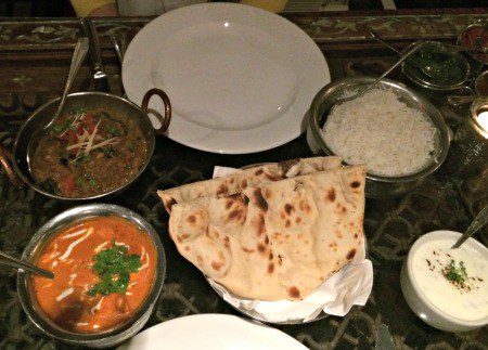 London has delicious Indian food. Naan, Lentils, Chicken, Rice, Raita...food heaven.