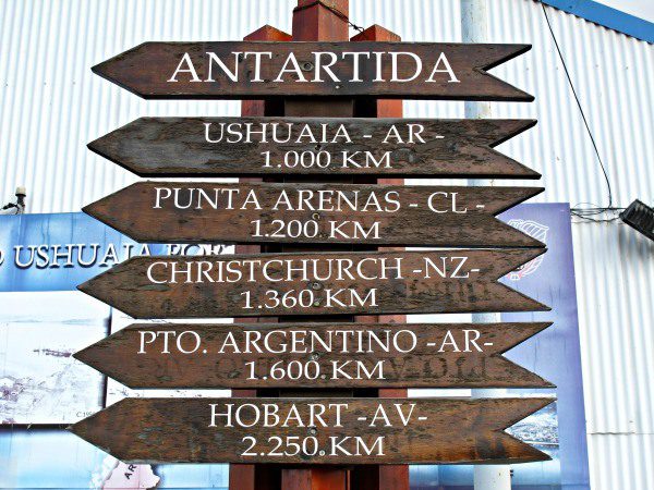 Distances posted at Ushuaia's port.