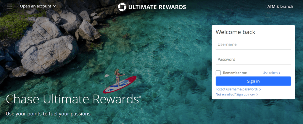 screenshot of the Chase Ultimate Rewards Portal homepage
