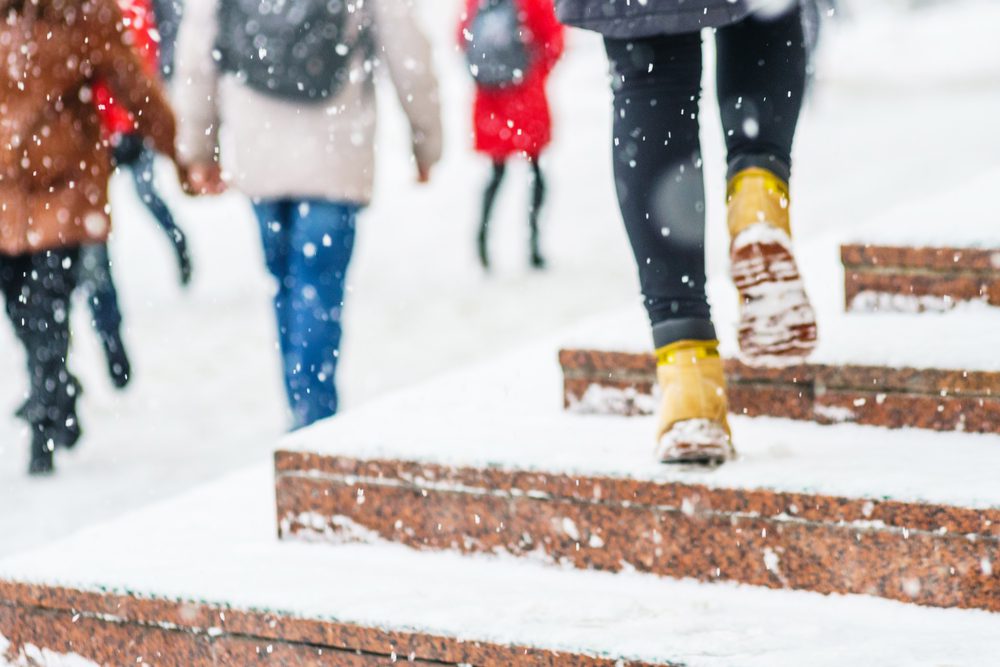 City walkers in the winter snow