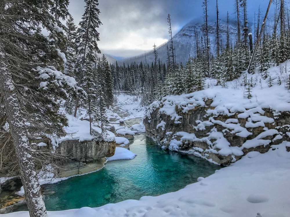 Marble Canyon in Kootenay National Park in Canada near Banff in winter