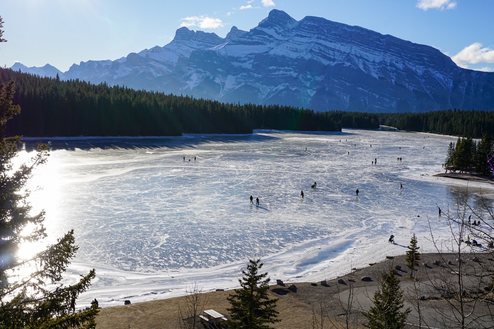 Banff National Park in winter - Ice skating at Two Jack Lake