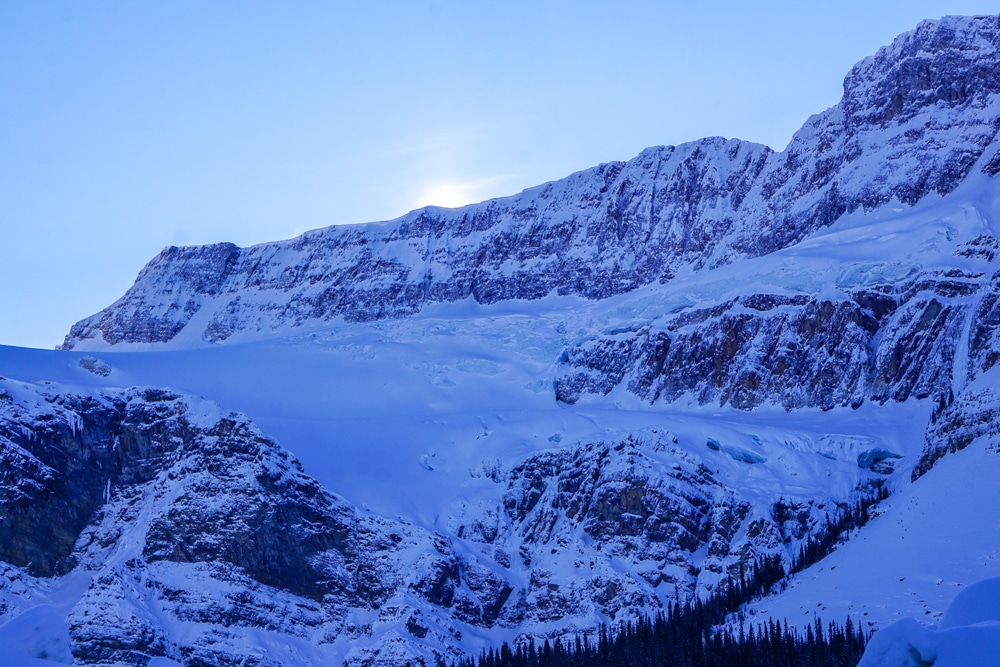 Crowfoot Glacier on the Icefields Parkway in Banff National Park Canada in winter