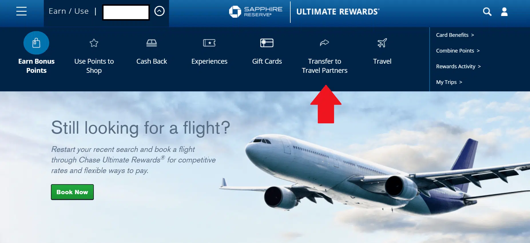 chase home screen transfer travel partners