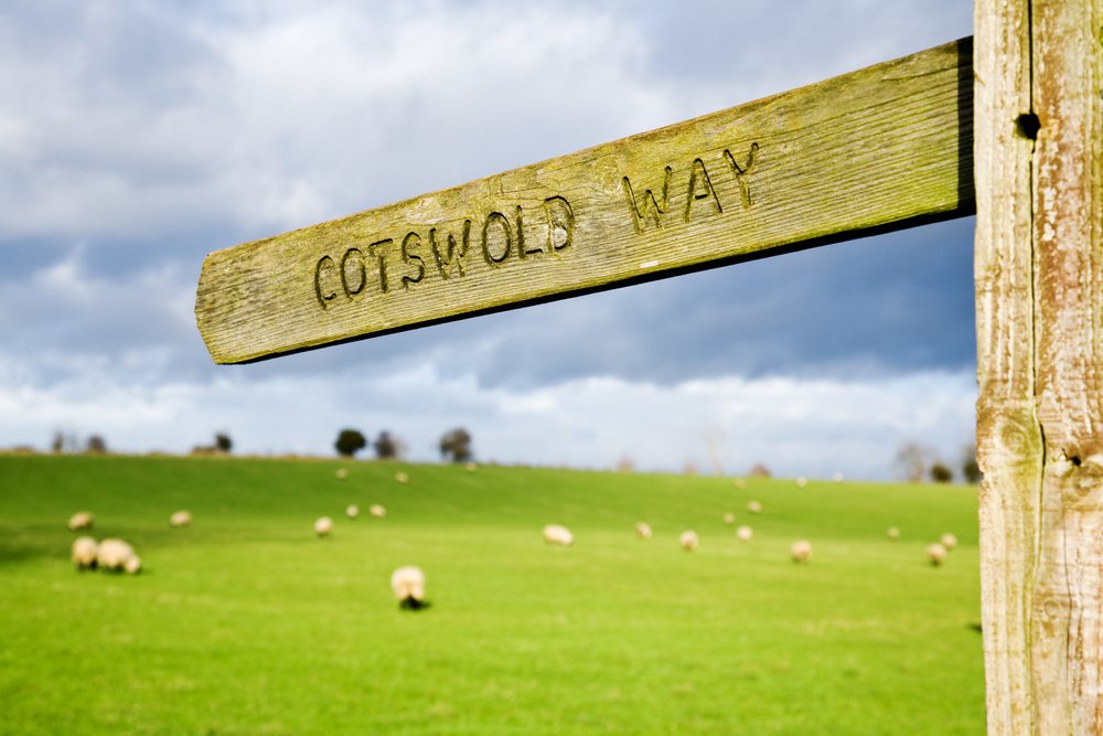 Footpath sign for the Cotswold Way in England, UK.