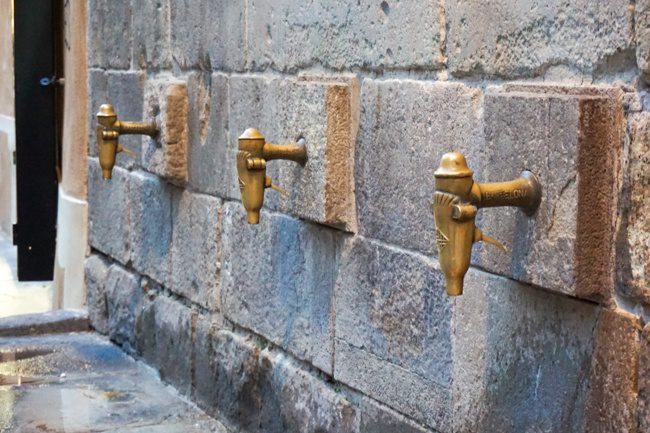 Medieval Water Fountains in Barcelona Spain