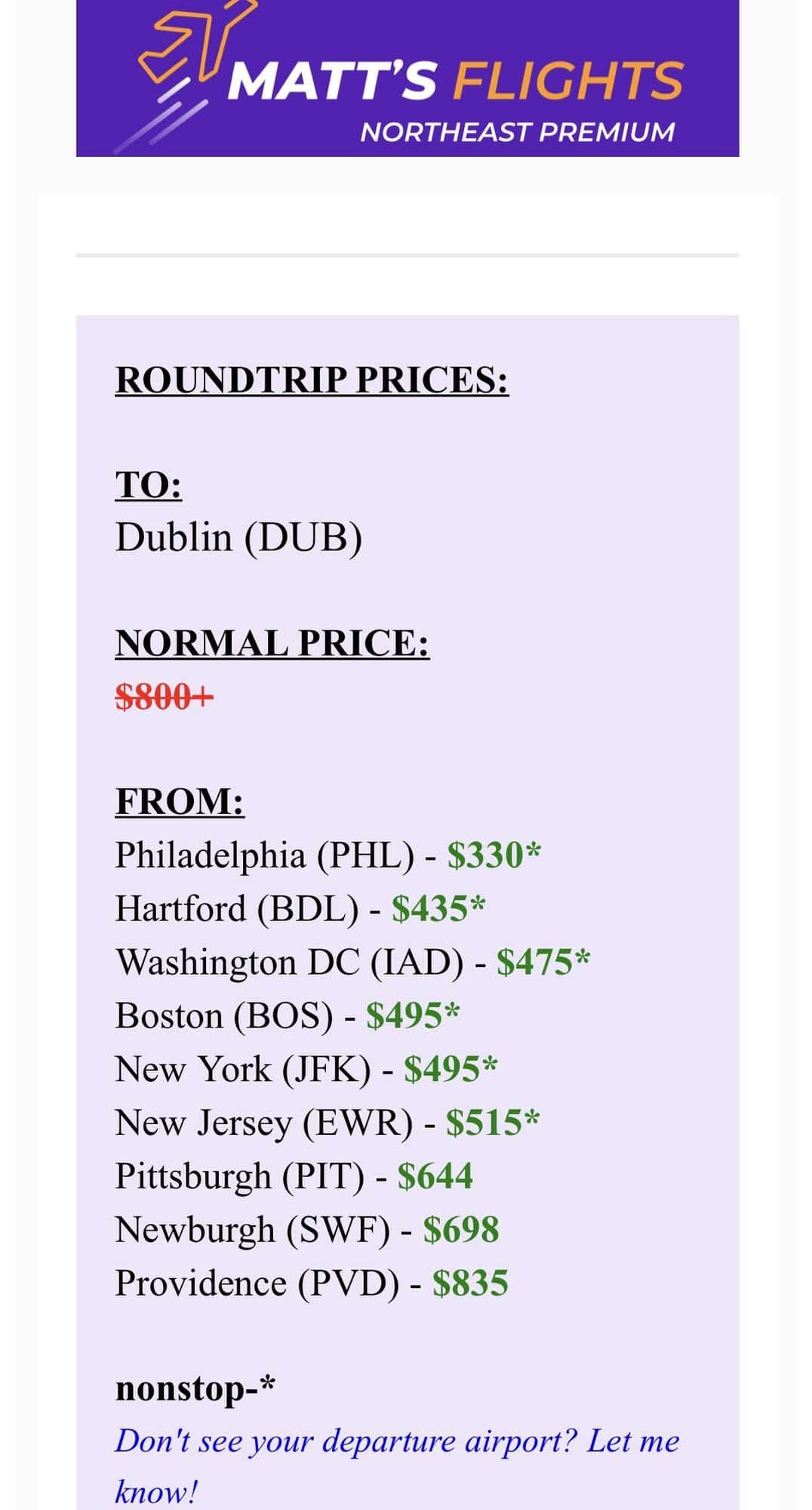 Matt's Flights Alert