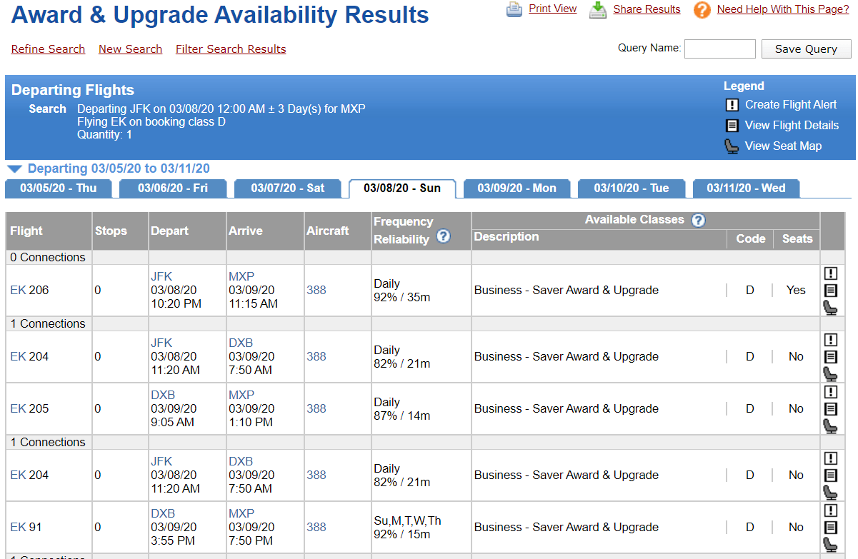 ExpertFlyer Upgrade Results