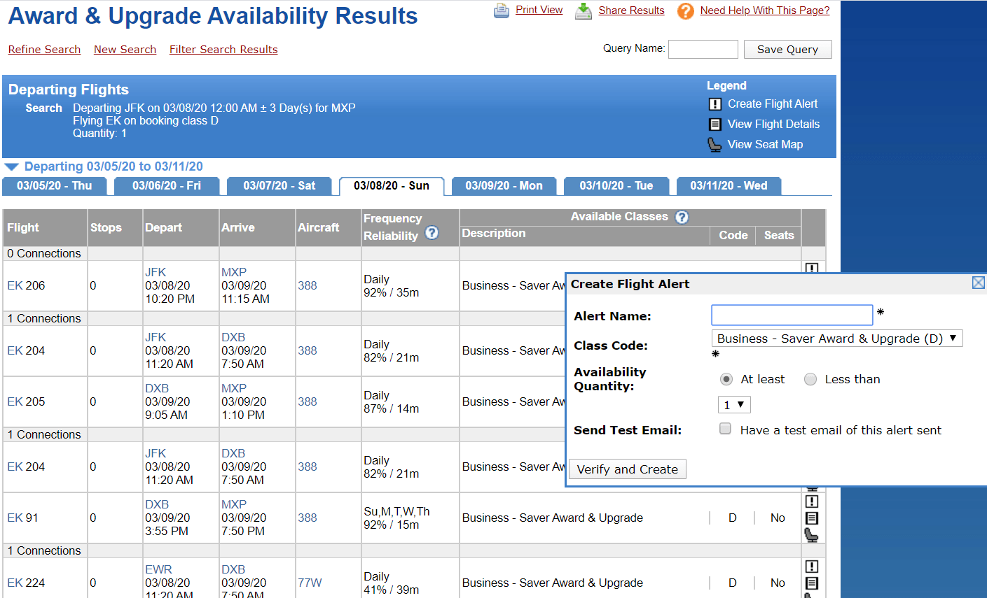 ExpertFlyer Upgrade Flight Alert