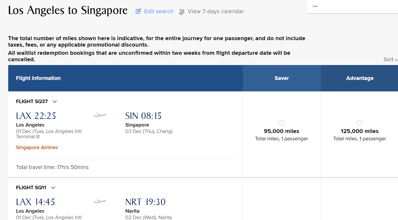 Singapore Airlines Search Example
