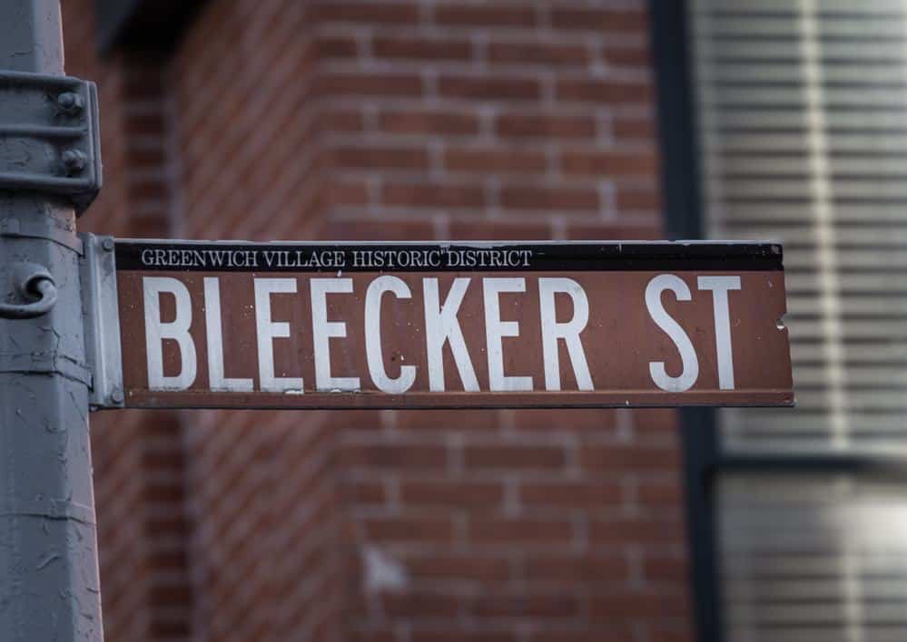 Bleecker street sign in Manhattan. Bleecker Street is most famous today as a Greenwich Village nightclub district.