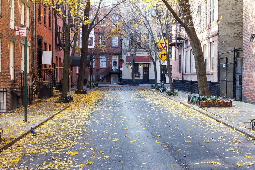 Quiet Empty Commerce Street in the Historic Greenwich Village Neighborhood of Manhattan, New York City