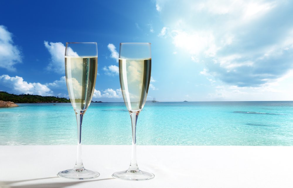 champagne Glasses overlooking the beach