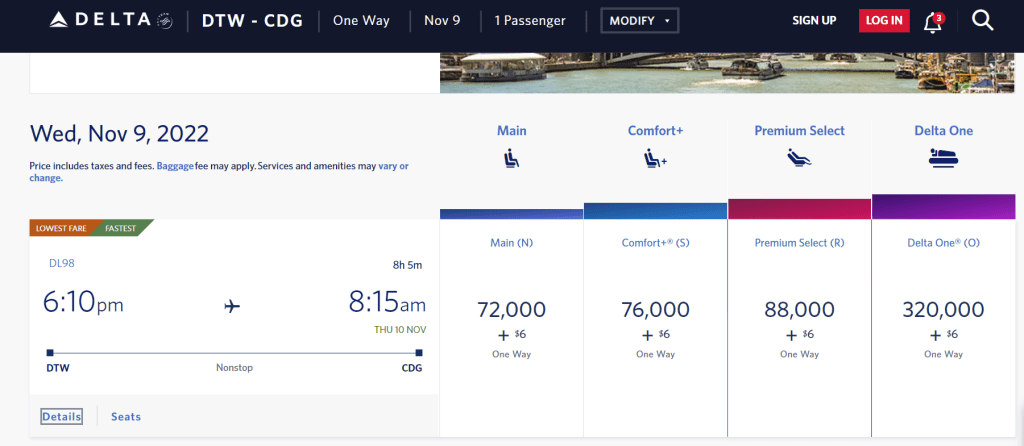 Delta Award pricing to Europe 2022