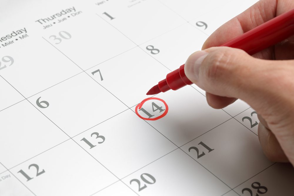 Important date circled in red on a calendar