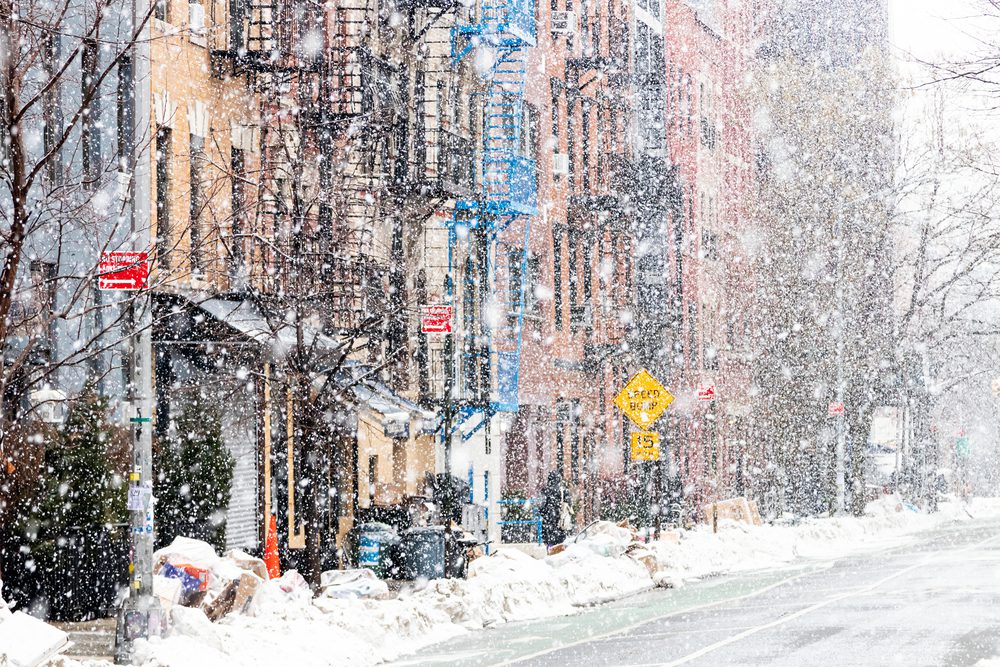 What to Wear in New York in Winter Snowy Street