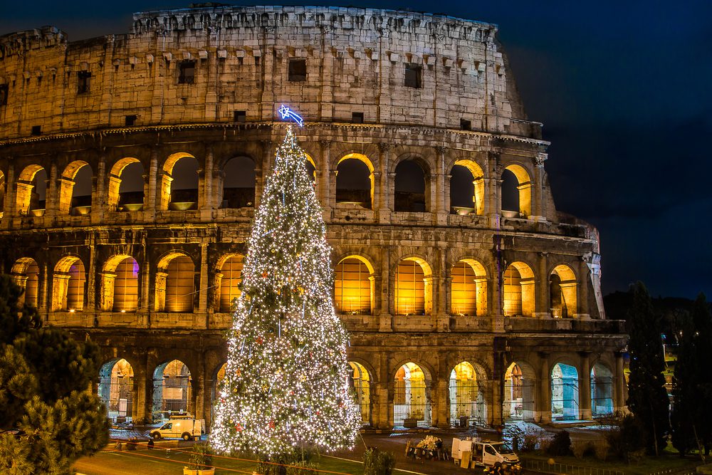 The Iconic, the legendary Colosseum of Rome, Italy on christmas