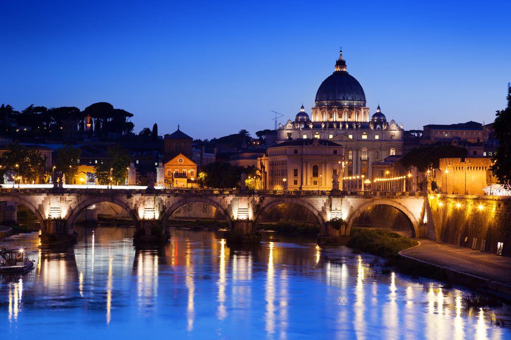 Sant' Angelo Bridge and Basilica of St. Peter in Rome, Italy