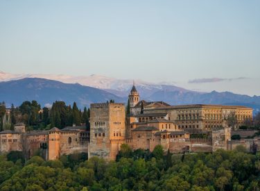 Dusk view of the Alhambra in Granada Spain