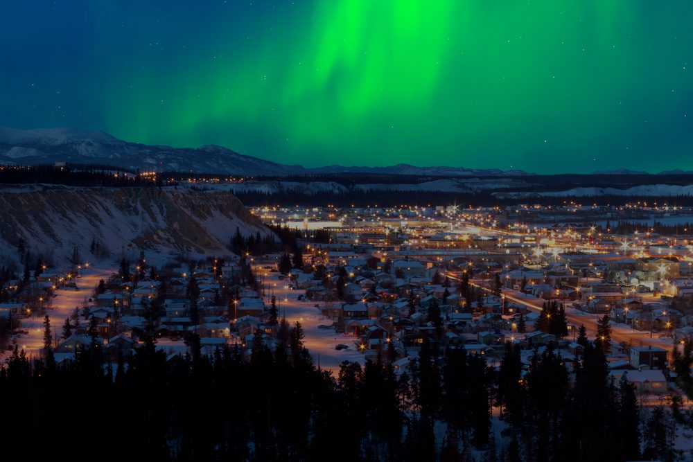 Northern Lights over Downtown Whitehorse Canada