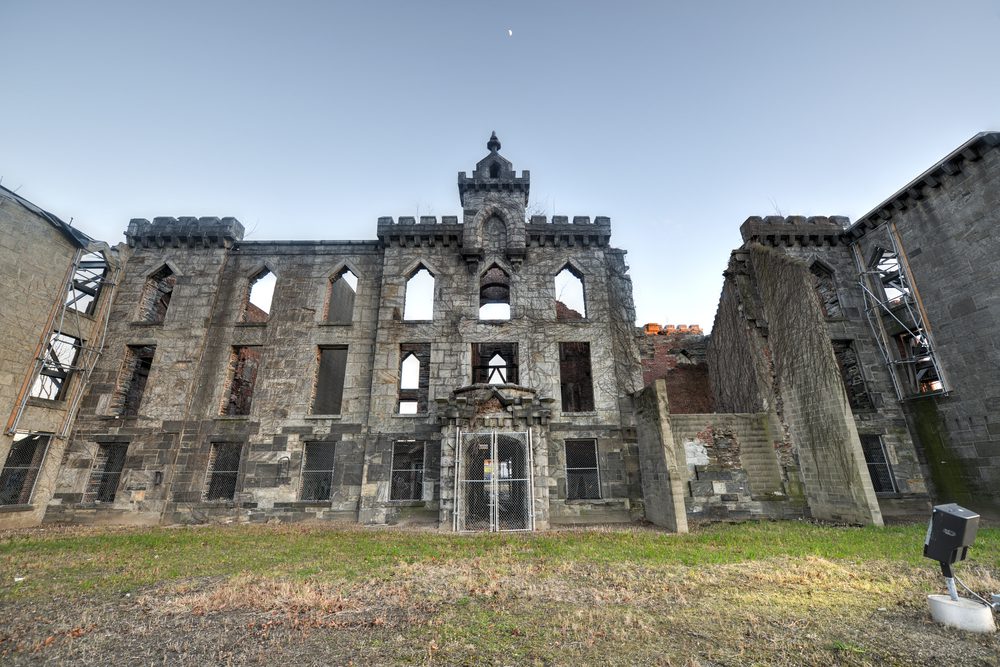 Renwick Smallpox Hospital, an abandoned hospital located in an otherwise undeveloped area at the southern tip of the Roosevelt Island in Manhattan, New York City.