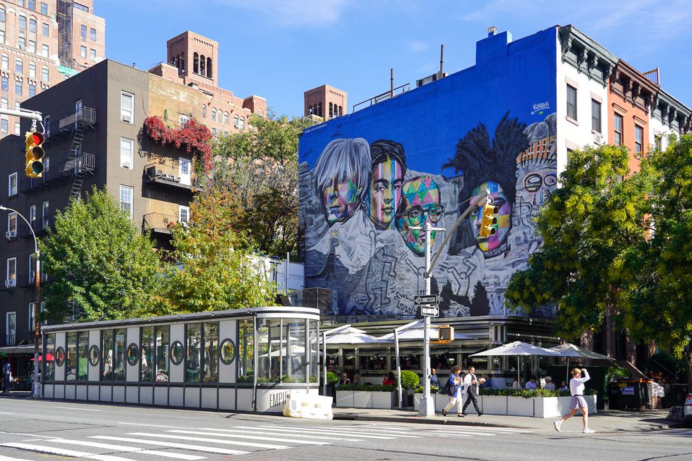 things to do in chelsea including the Empire Diner and seeing the street art on the wall above it