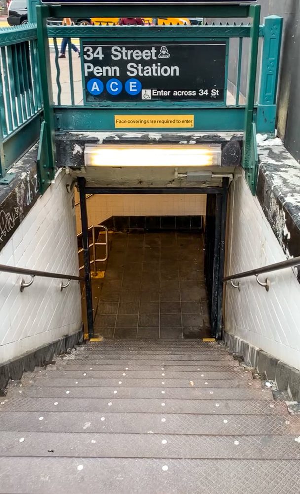 Entrance to NYC Subway A C E trains at 34th Penn Station