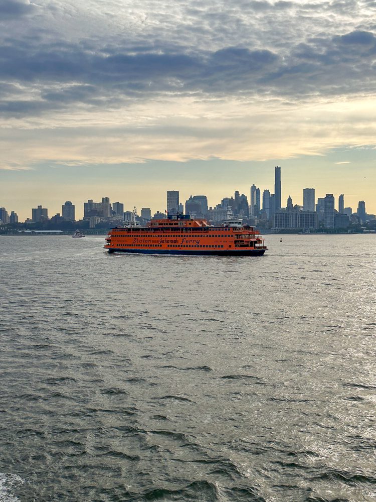 New York City Staten Island Ferry with skyscrapers in the background