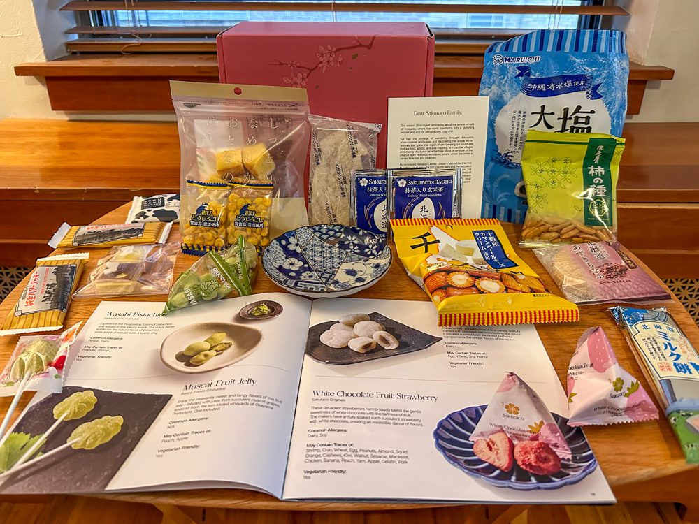 Sakuraco subscription box with the contents displayed on a table