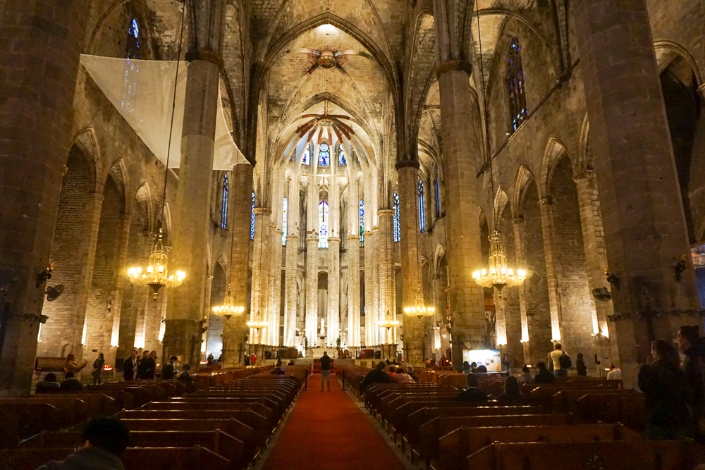 Inside of a Gothic Cathedral in Barcelona Spain
