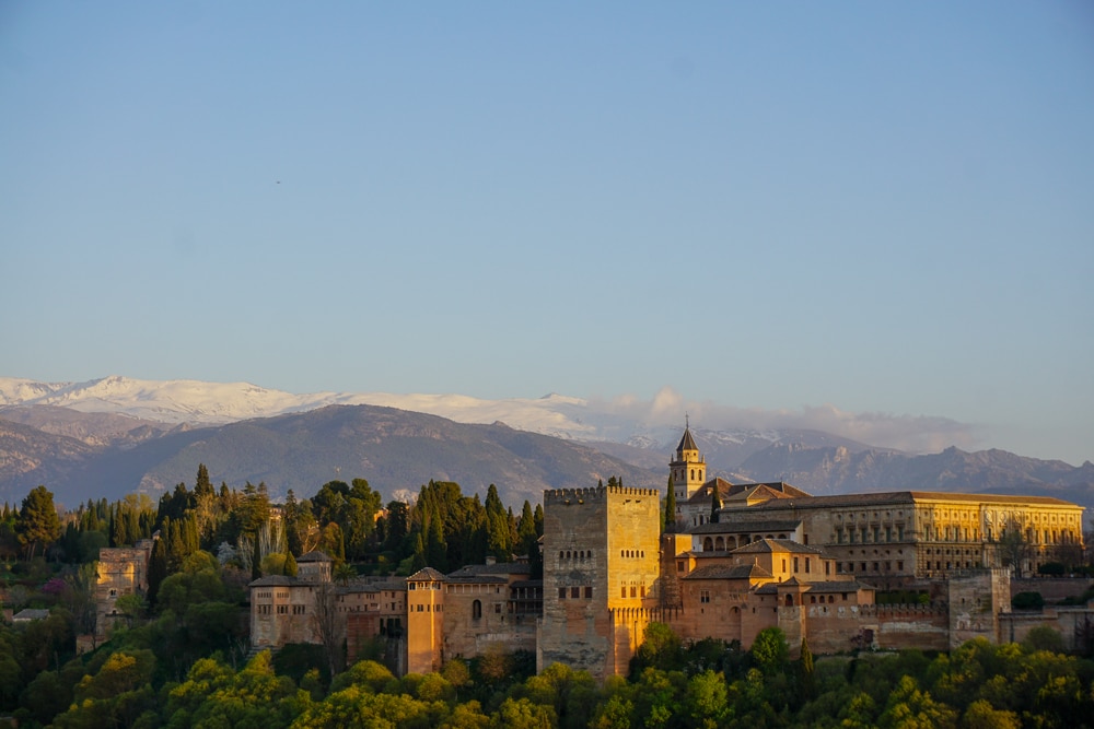 Sunset in Granada Spain overlooking the Alhambra
