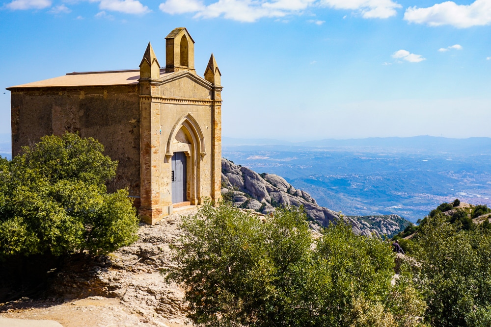 Chapel in the mountains overlooking Montserrat Spain