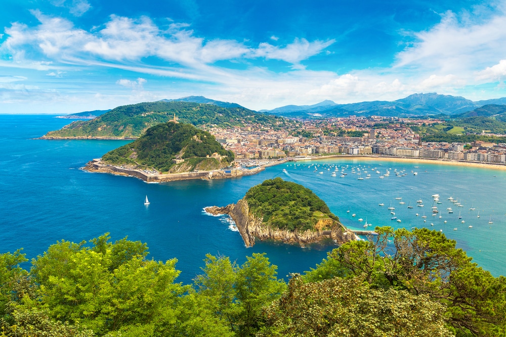 Panoramic aerial view of San Sebastian (Donostia) in a beautiful summer day, Spain