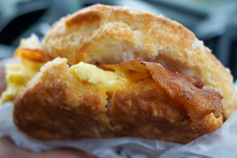 bacon, egg, and cheese biscuit sandwich