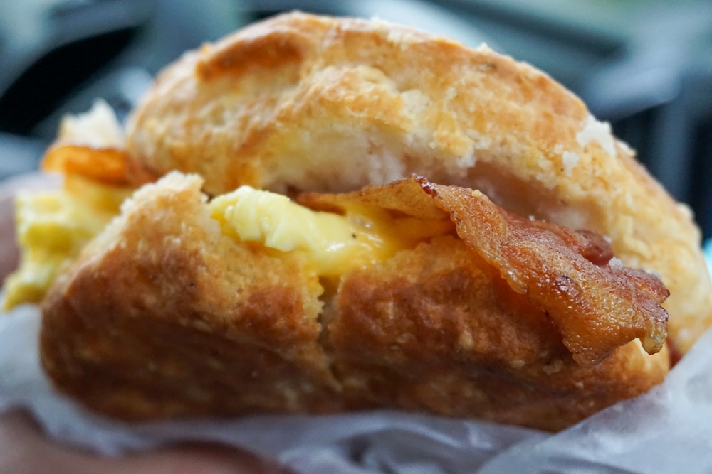 bacon, egg, and cheese biscuit sandwich