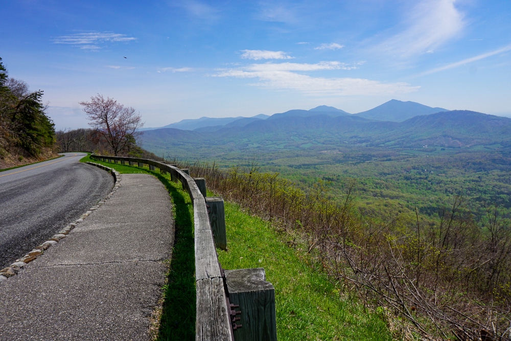 Blue Ridge Parkway road with mountain views near Roanoke Virginia