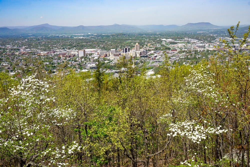 Overlooking Roanoke Virginia from the mountain above