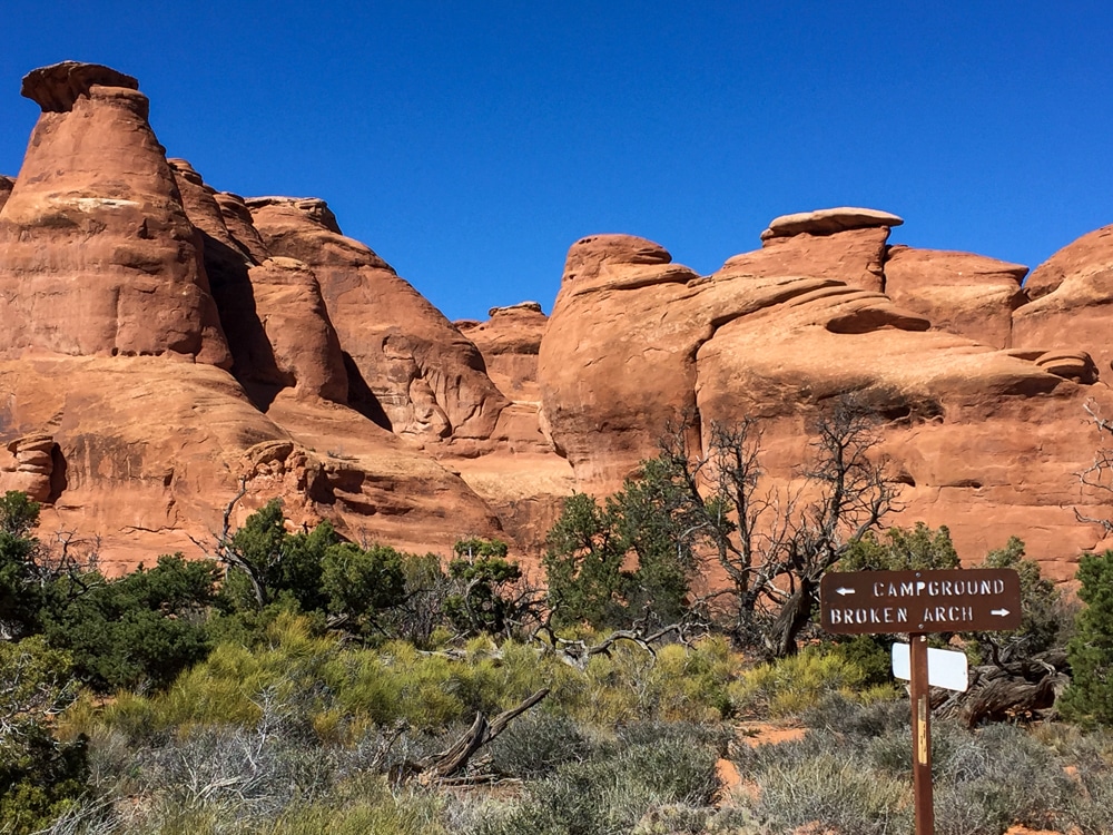 orange rock formations at Arches National Park in Utah