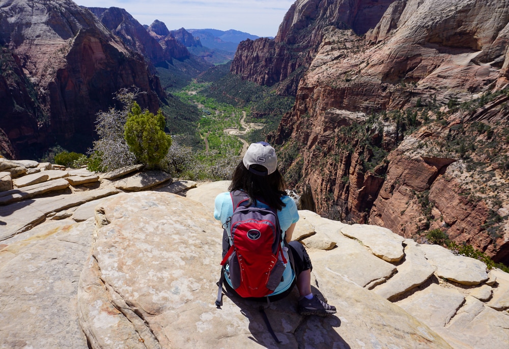 me sitting on top of Angels Landing looking out over Zion canyon at Zion National Park in Utah