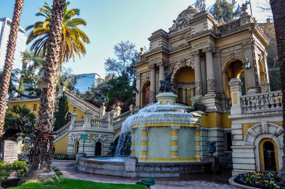 Cerro Santa Lucia Santiago Chile - a neoclassical fountain with palm trees 