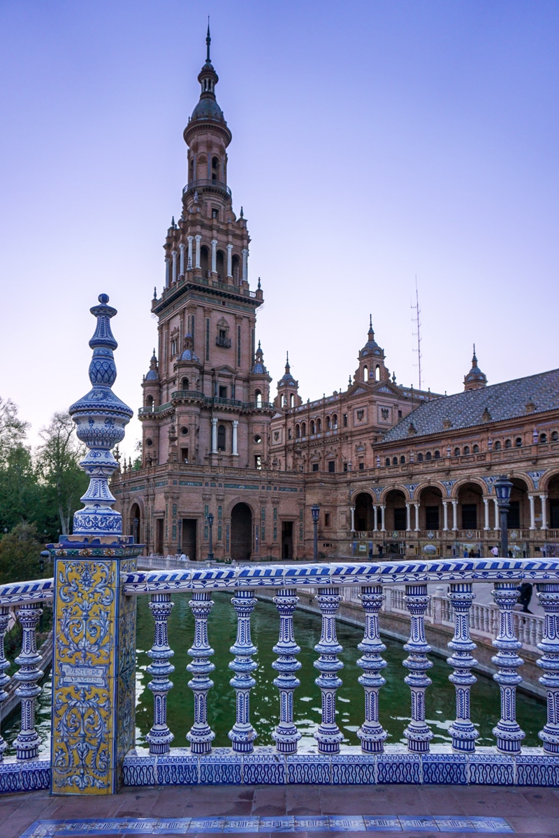 Plaza de Espana Seville Spain at dusk