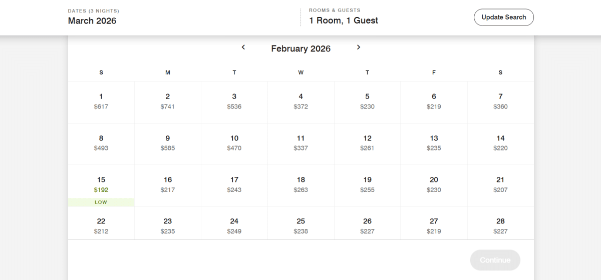 Marriott Hotel Calendar Screenshot