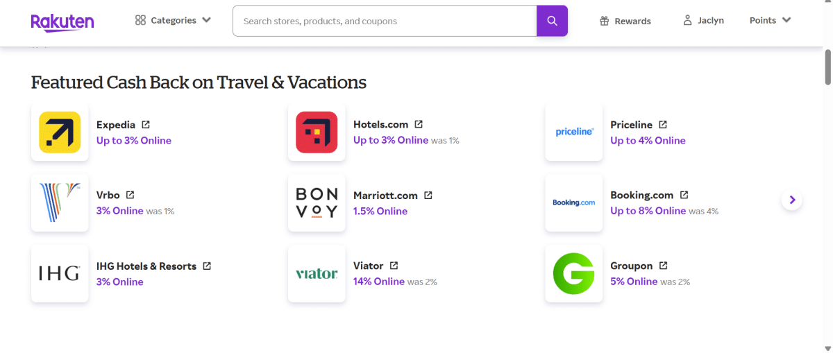 Rakuten hotels screenshot